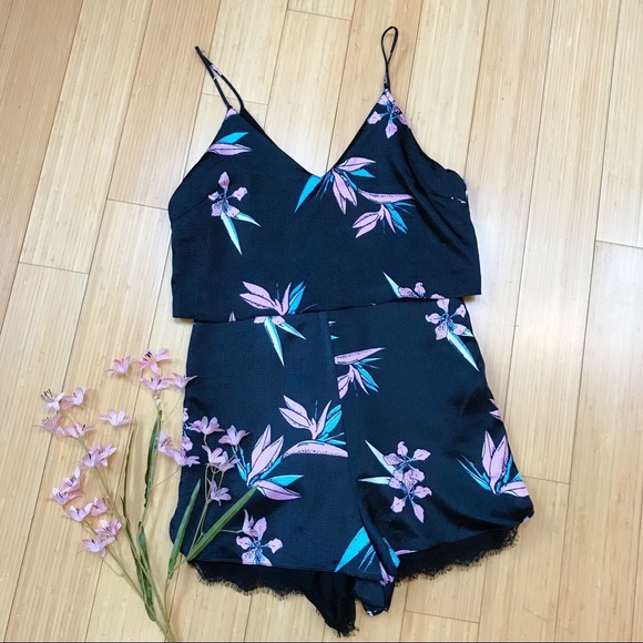 Topshop Pants - TOPSHOP black orchid lace shortie romper, 4.